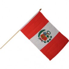 Peru 100% Cotton flag 12  X 18 inches with a 24 inch stick